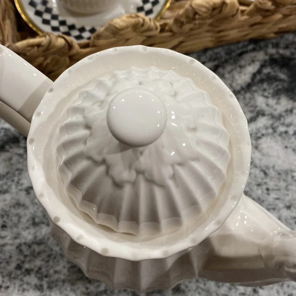 VTG. American Atelier “Athena” Creamy White Ironstone Ribbed Fluted Tea Pot!
